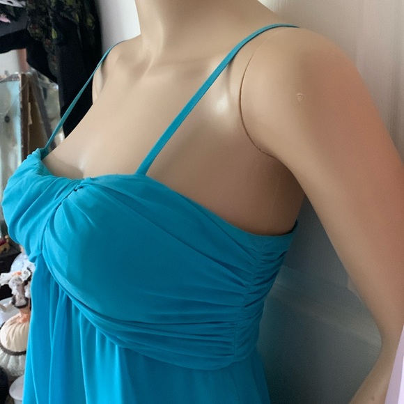 Evan picone turquoise sheer chiffon babydoll swing mini dress S - Picture 7 of 16